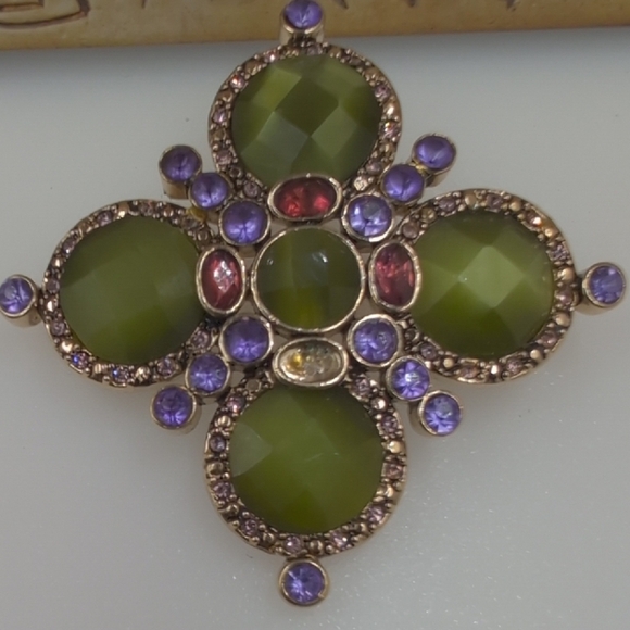 Monet Green and Purple Floral Brooch - Picture 1 of 6